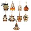 Mummy And Owl Hanging Ornaments Halloween Wooden Decor, Ghost Black Cat Pumpkin Ornament, Rustic Vintage Decorative Pendants Wall Decor Gift Tags for