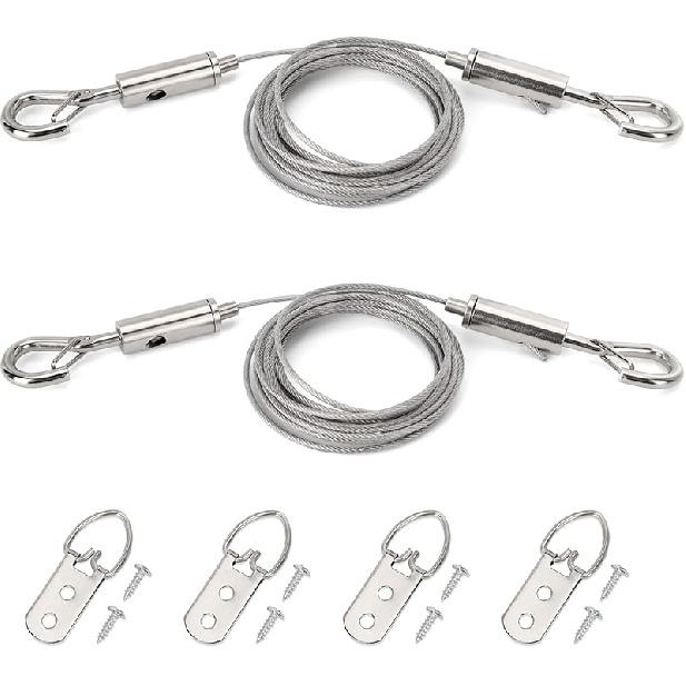 Adjustable Picture Hanging Wire Heavy Duty Supports 50 lbs - 2 Kit Hanging Hardware, 2m x1.5mm Hanging Wire with D Ring, Ideal for Hanging Mirror, 50lbs / 2kit