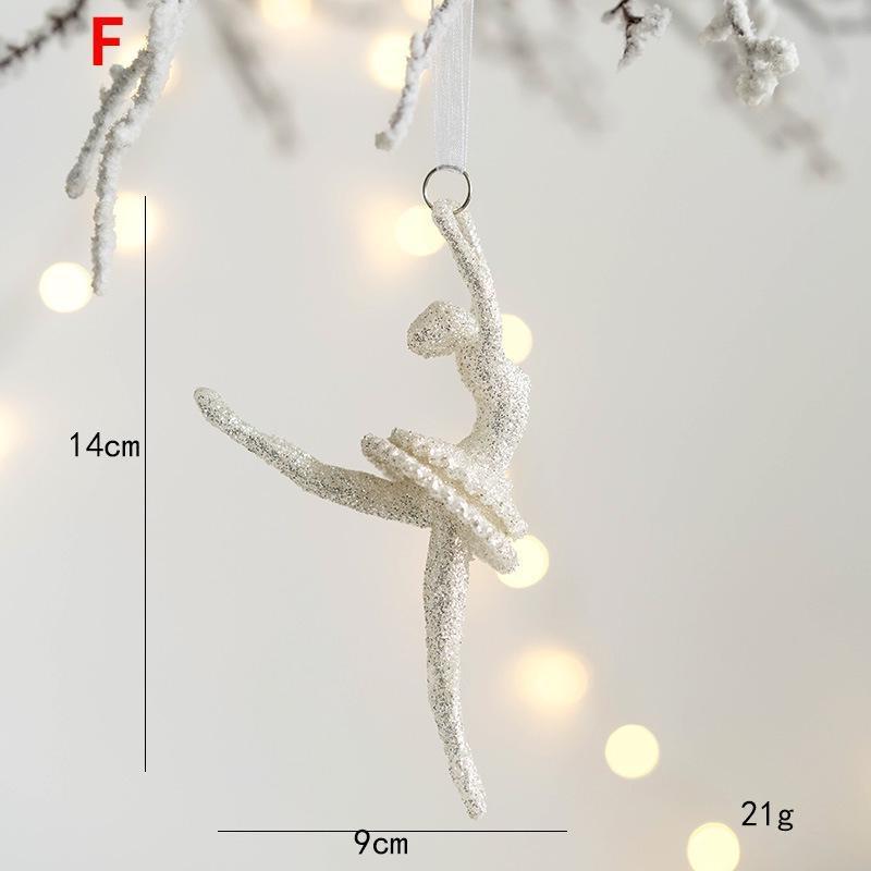 Christmas White Glitter Angel Girl Pentagram Pendants Merry Christmas Tree Decorations for Home Xmas Ornaments Hanging Pendants