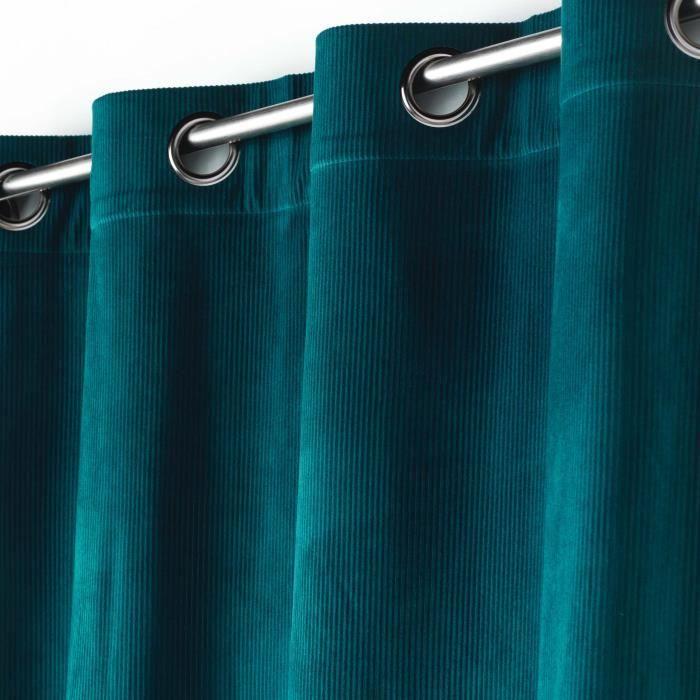 Velvet Eyelet Curtain 140 X 260 Cm Ribbed Petrol