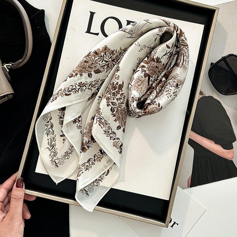 New Silk Silk Scarf Plain Print Square Scarf Women's High-end Simple Shawl White-collar Mulberry Silk Scarf Gift
