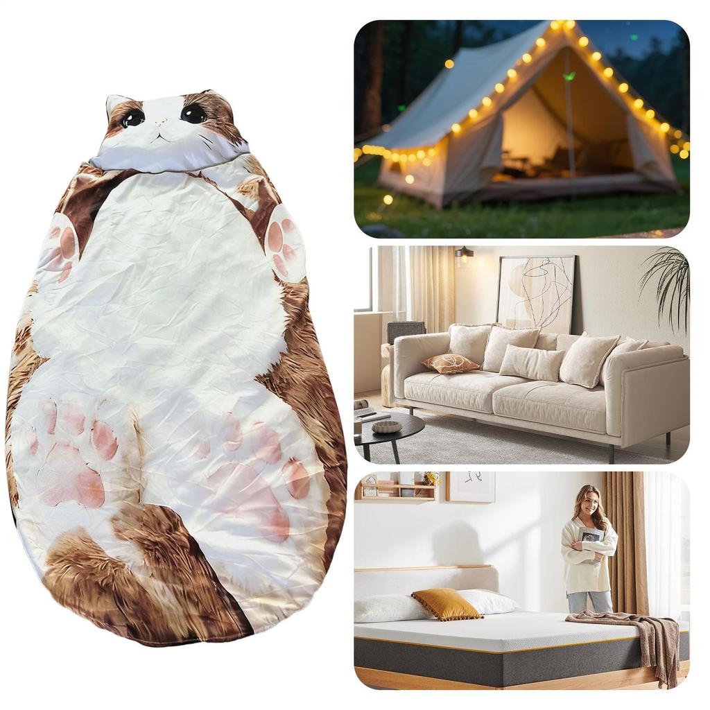 Animal Sleeping Bag Washable Warm Cats Envelopes Sleeping Bag For Camping Travel Sleepovers Home Lounging Floor Bed Relaxation