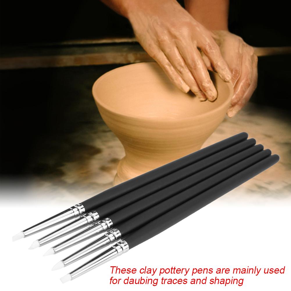 5pcsCelsiusset Silicone Soft Head Clay Pottery Moulding Pen   Craft Tool(black head)