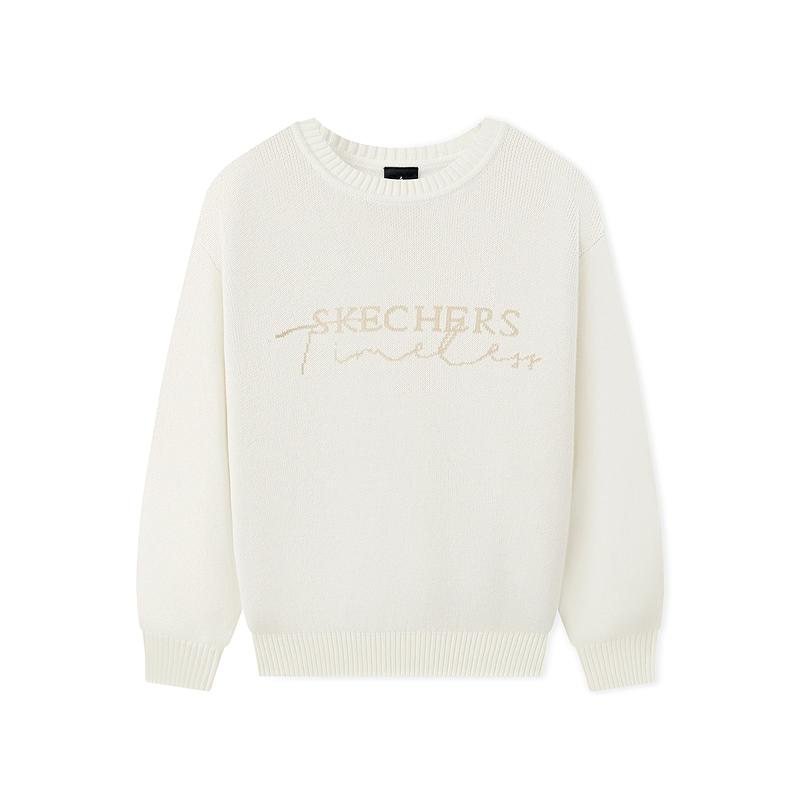 Skechers Classic Series Letter Knit Pullover Versatile Long Sleeve Sweatshirt Unisex sweatshirt Mist-White L325U049-06AH 1