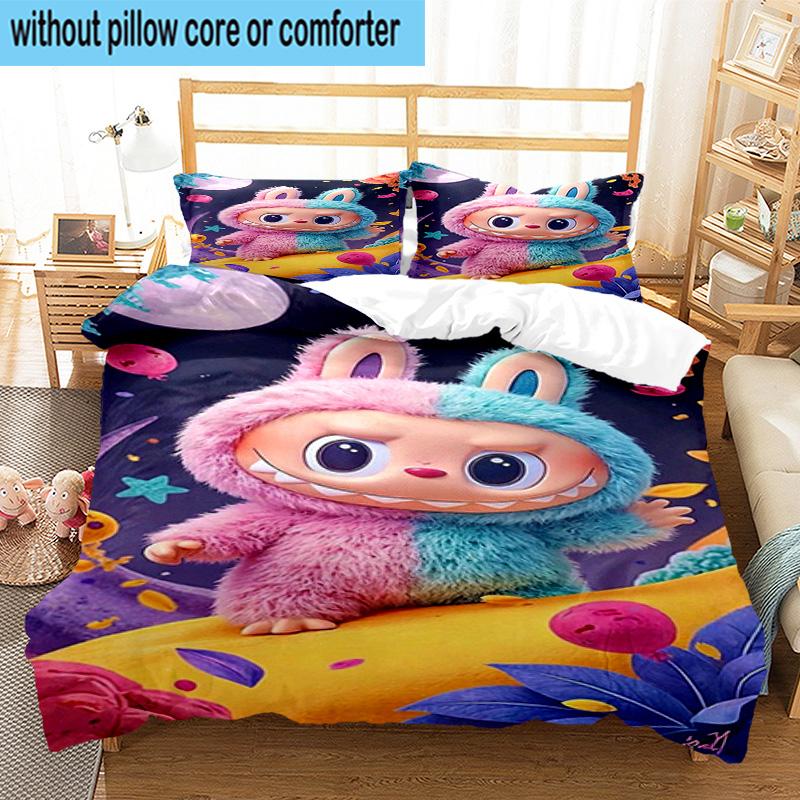 3PCS Labu-bu Friends Adventure 3pcs Bedding,Including 3PCS Duvet Cover And 2pcs Pillowcases Perfect for Christmas,Ideal for Bedroom, Dormitory