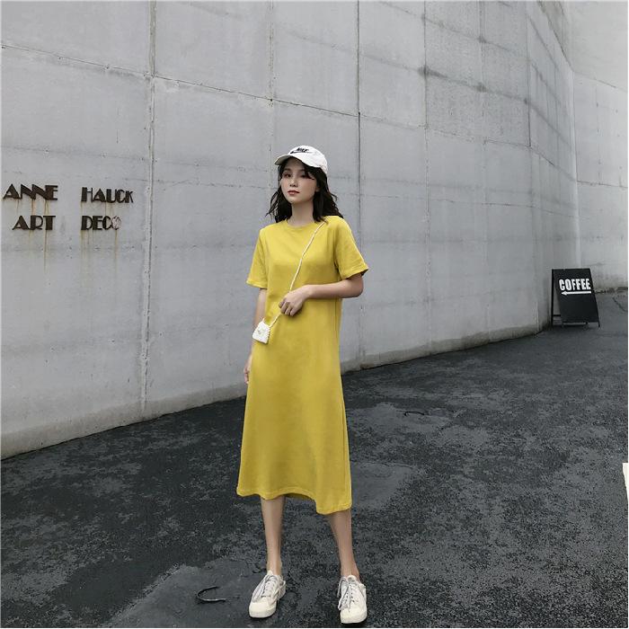 Long T-shirt Dress Summer Women's Plus Size Loose Fashion Mid-length Short-sleeved Straight Dresses