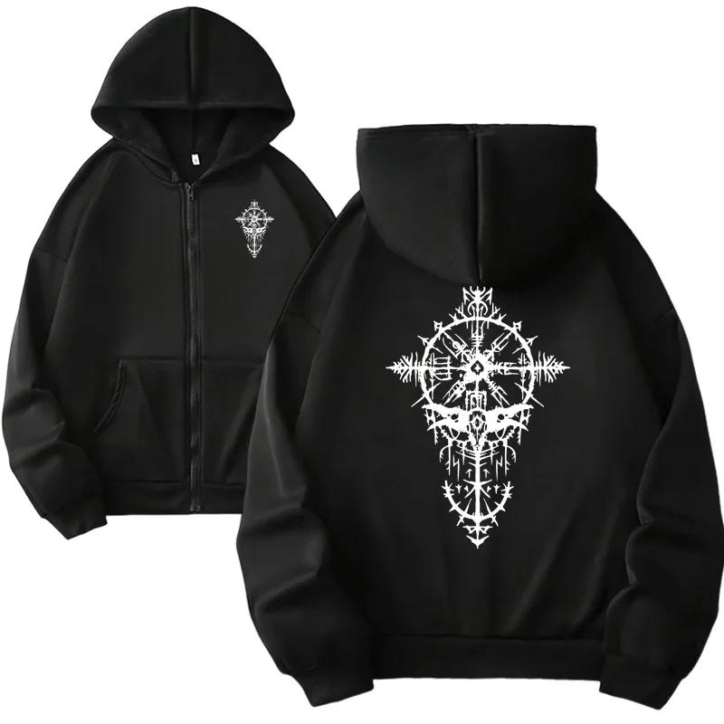 Ancient Viking Raven Print Hoodie Autumn Women's Hooded Sweatshirt Classic Dark Gothic Style Zip-up Coat Urban Jacket