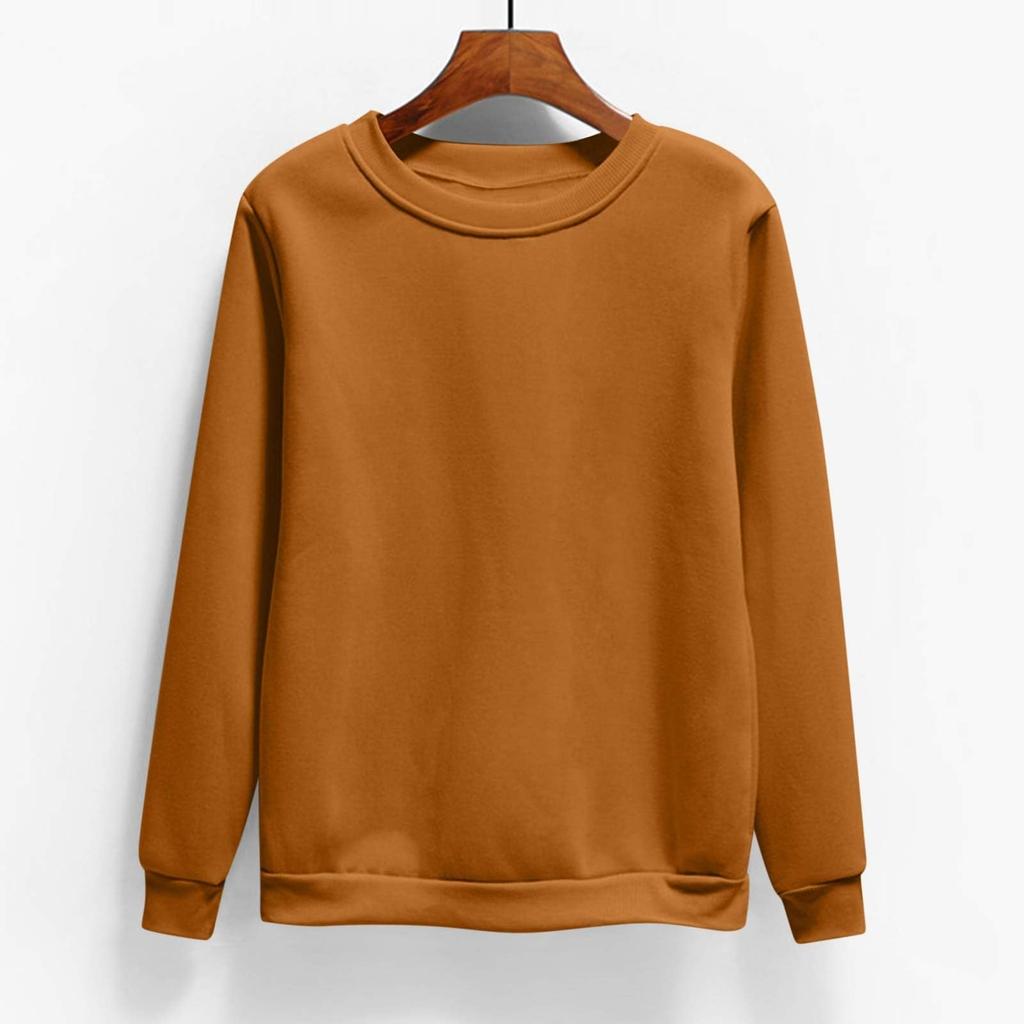 Women's Fashion Casual Round Neck Long Sleeve Fleece-Lined Solid Color Sweatshirt