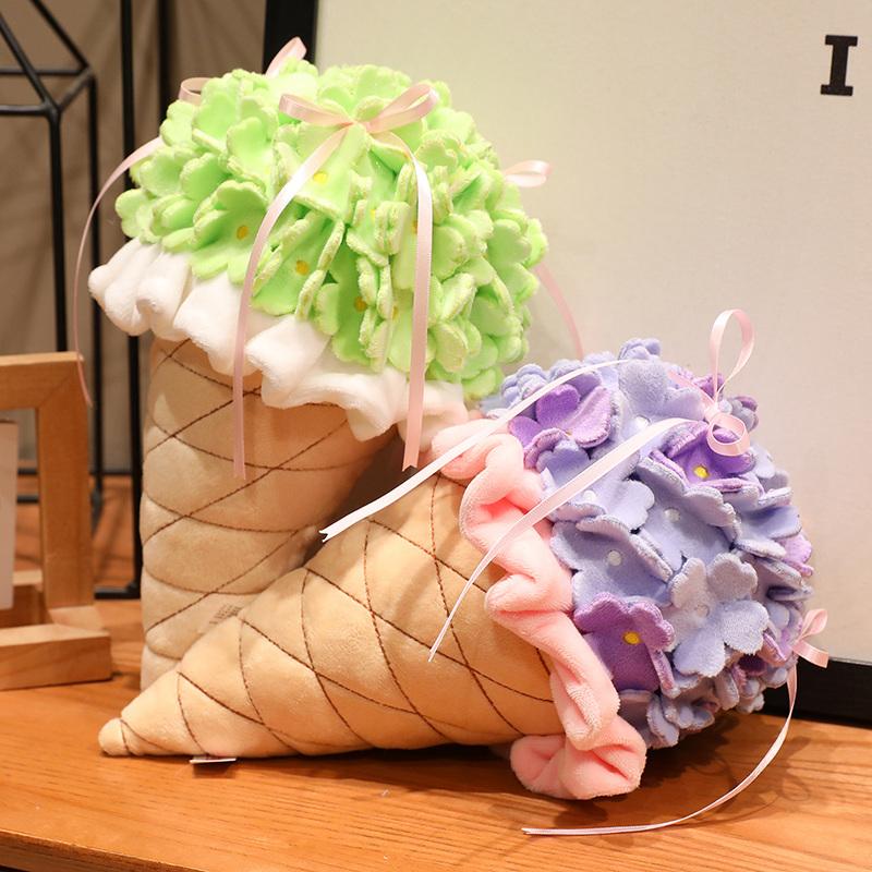 25CM Beautiful Ice Cream Hydrangea Hand Bouquet Plush Plant Stuffed Toys Nice Home Decoration For Lovers Valentine's Day Gift