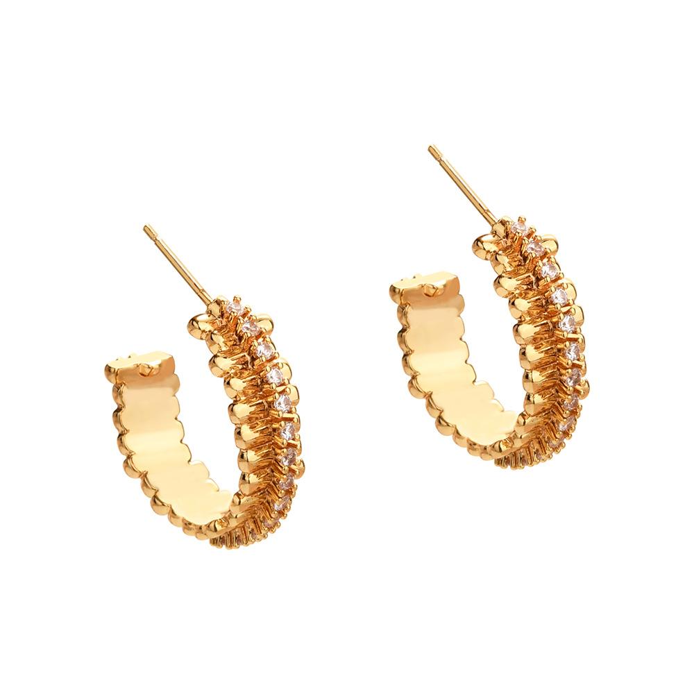 Retro Zircon Irregular Metal Strip Hoop Earrings - High-End Niche Design Stud Earrings for Women