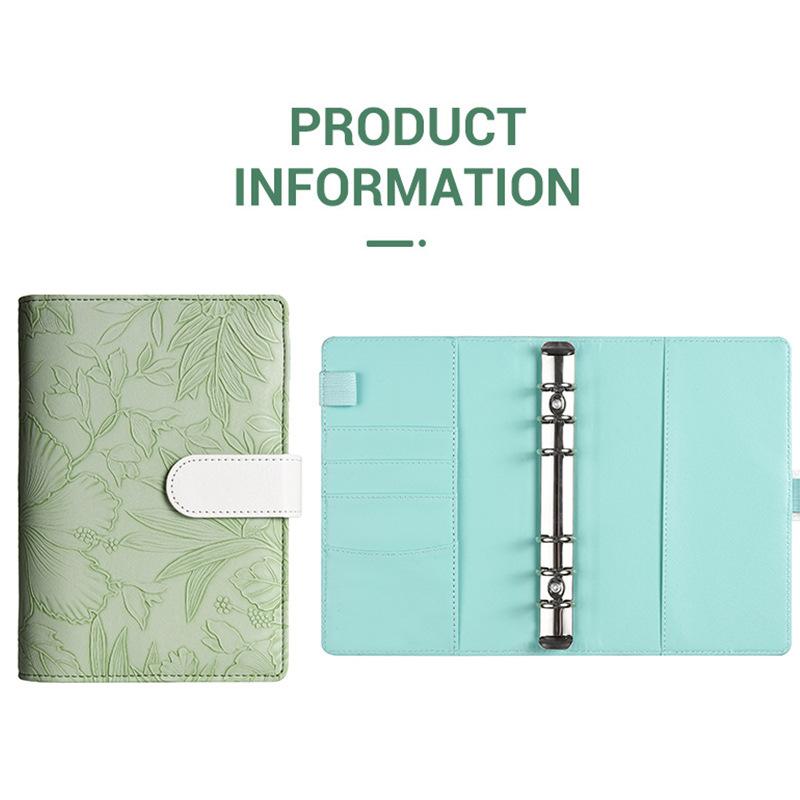 Embossed Macaron A6 Binder Journal, Leather Cover Refillable Notebook Cash Budget Planner