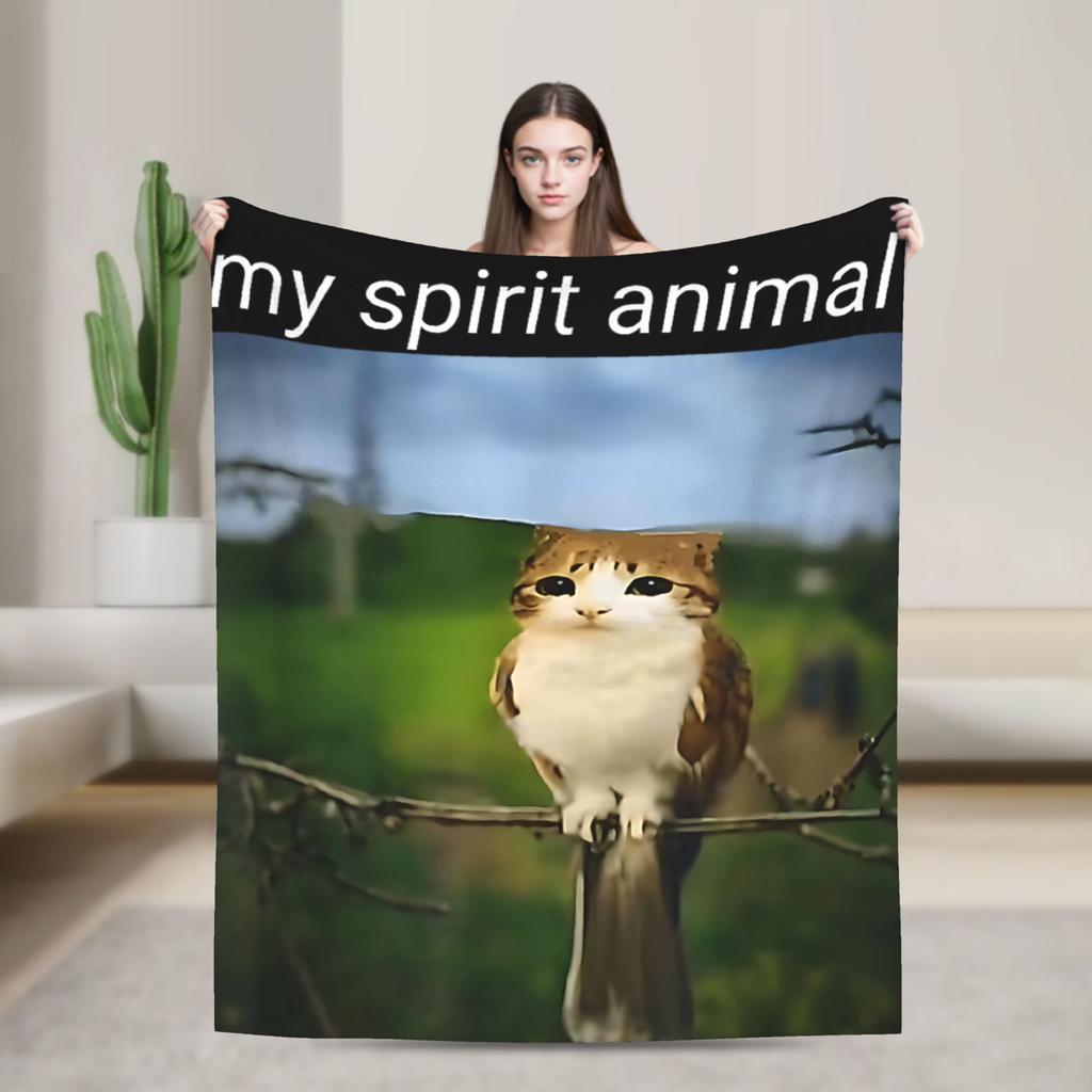 Meowl Gatto Gufo Meme di Tendenza Coperta Divertente Brainrot Coperta Plaid in Flanella Decorazione da Viaggio in Aereo Copriletti Traspirante