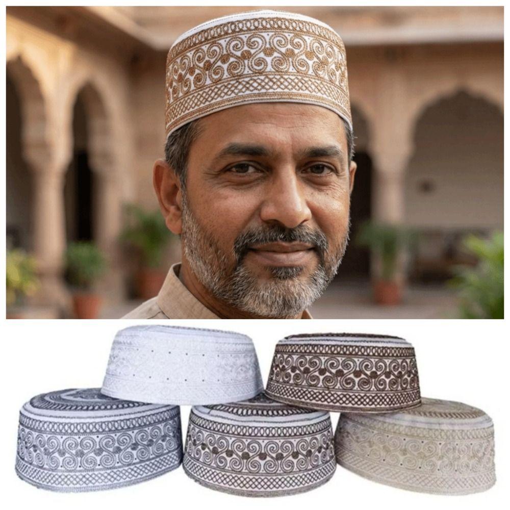 Ethnic Style Muslim Hat Traditional Prayer Hat Arabian Headwear Islam Flat Cap Middle East Culture