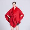 Autumn/Winter Knitted Scarf Shawl Cape with Fur Collar and Pom-Poms (Style 0962#)