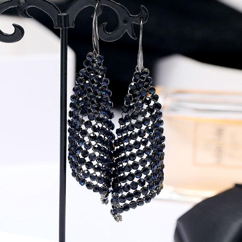 

Crystal Women s Long Elegant Banquet European and American Tassel Earrings Starry Sky Blue