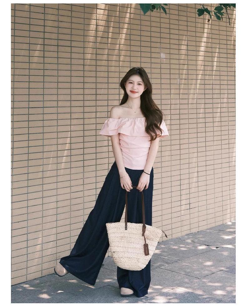 Women's Bud Collar Off-Shoulder Slim-Fit T-Shirt, 2026 Summer Design - Short Sleeves, Pure Desire, Slimming Top