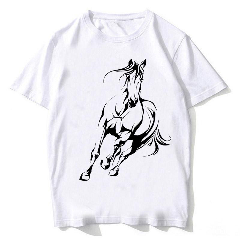 Men's Summer High Quality Cotton T Shirt Casual Loose Running Horse Pattern Printed Round Neck Short Sleeved T-shirt Top