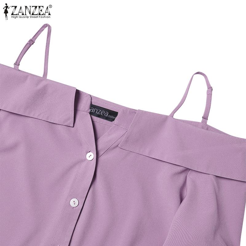 ZANZEA Tops femininos de primavera com alças finas e ombros de fora