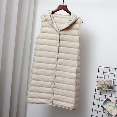Women's Autumn and Winter Medium-length Slim Hooded Down Waistcoat Solid Colour Lightweight Down Waistcoat