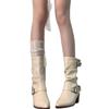 Yueyu Versatile British Martin Boots Women's Thick Heel Skinny Short Western Cowboy Boots White Pointed Pile Boots
