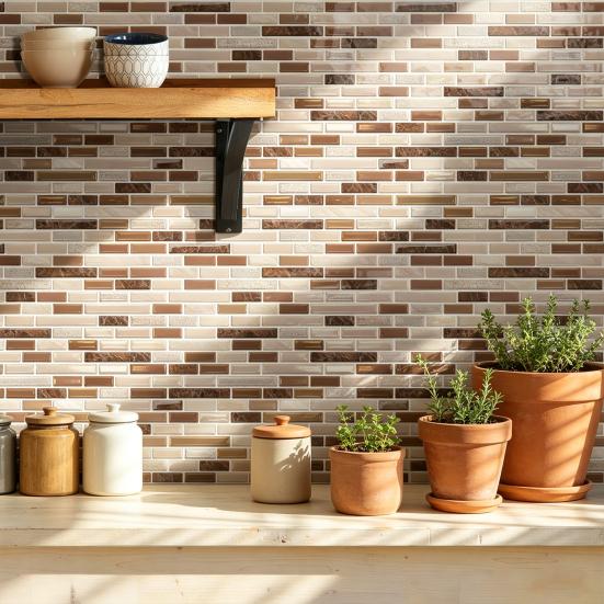 Decorative Adhesive Wall Sheets 3D Gel Faux Mosaic Stickers, Easy Peel & Stick Backsplash Tile Textured Panels Vintage Brick Wallpaper for Kitchen,