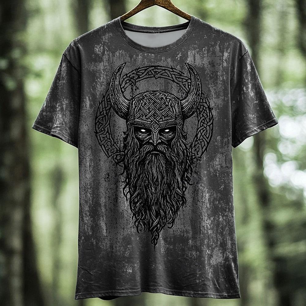 Men's Viking T Shirt Short Sleeve T Shirt 3D Print Crew Neck Shirt Fashion Daily Basic Street Casual Daily Red Blue Green