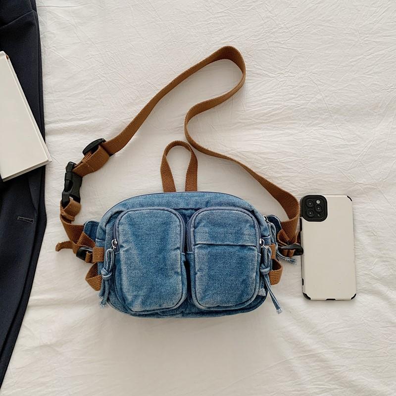Geantă Crossbody Geantă pentru Telefon Mobil pentru Femei Geantă de Umăr din Denim cu Buzunar Dublu