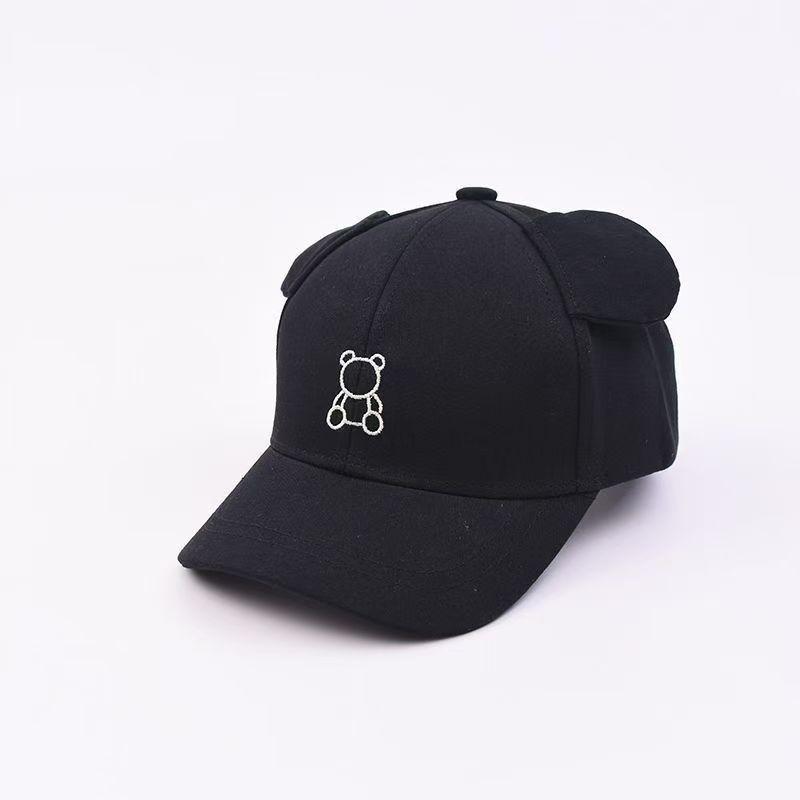 

Baby Kids Cute Bear Embroidery Baseball Cap 47-49cm 1-3 Years Spring Summer Children Hat Korean Style Travel Ears Cap 47-49cm чорний