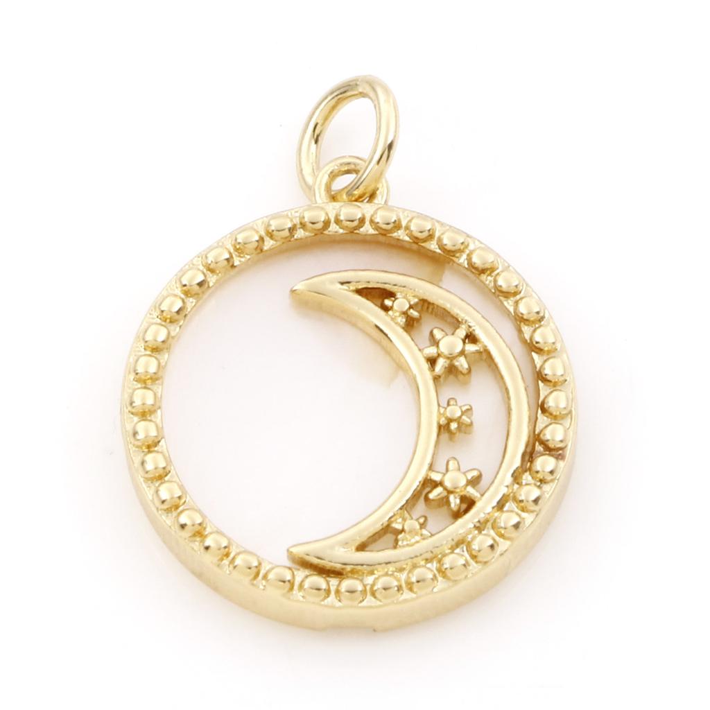 1 Piece Copper Galaxy Charms Sun Moon Round Shell Gold Color Pendants for DIY Making Necklace Bracelets Jewelry Findings