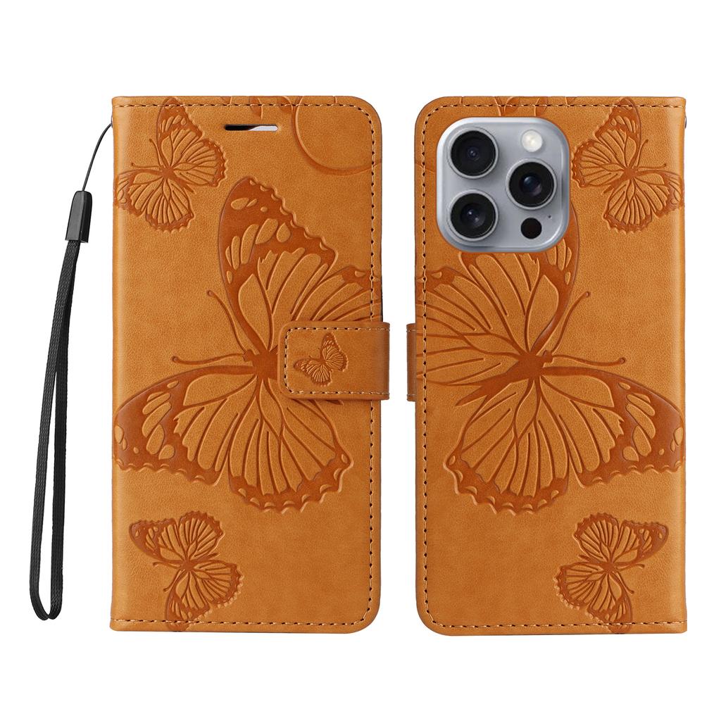 For iPhone 16 Pro Max Wallet Case Floral Butterfly Imprinted Leather Phone Cover Stand