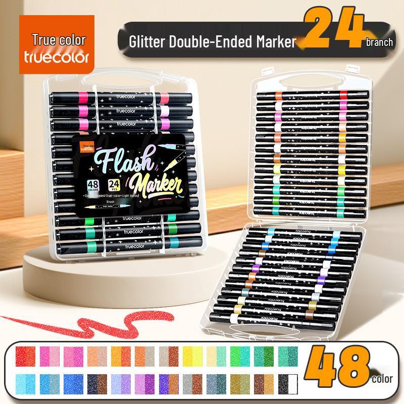 True Color Double-Ended Soft Tip Watercolor Marker for Kids - Black Box Doodle Pen