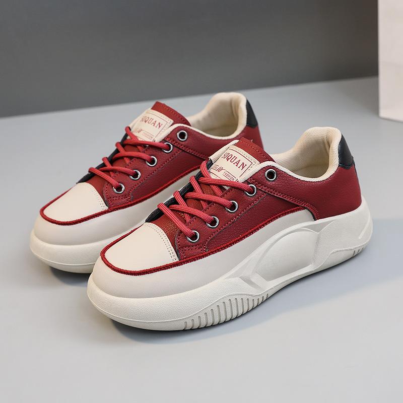 

[Customized] K8633 new casual women s shoes 2025 summer leather surface solid color heightened thick baseplate shoes versatile Korean version 35