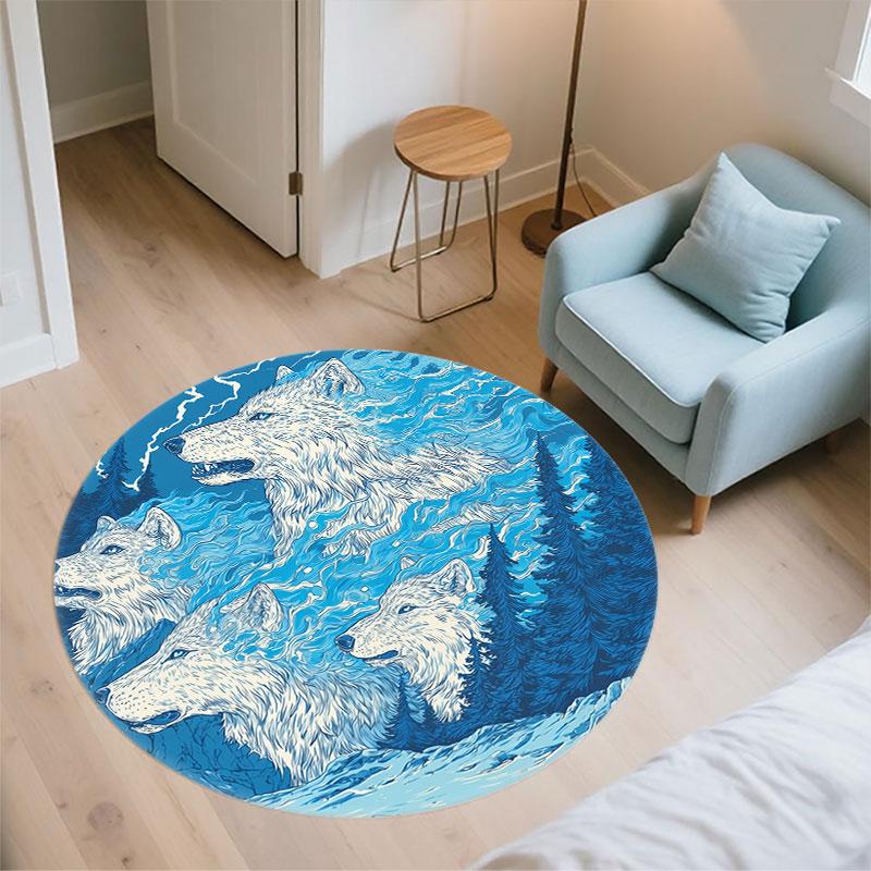 Wolf pattern round rug,Carpet Rug for Living Room Bedroom Playroom ,Non-slip Floor Mat,Holiday Gifts and Birthday Gifts.