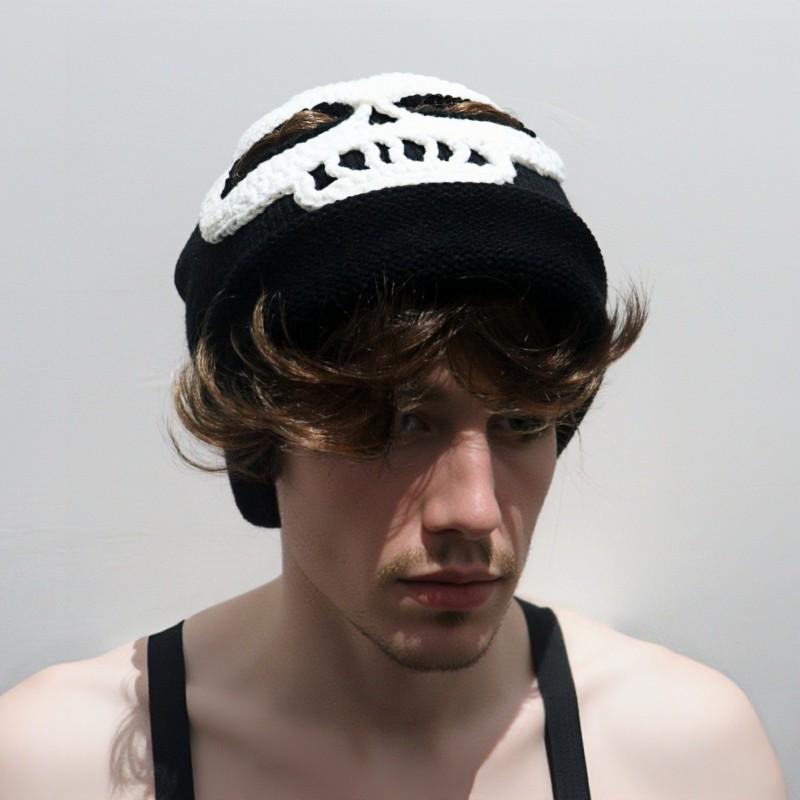 Handmade Crochet Ghost Face Hat Halloween Funny Skull Glow In Dark Beanie Unisex Warm Winter