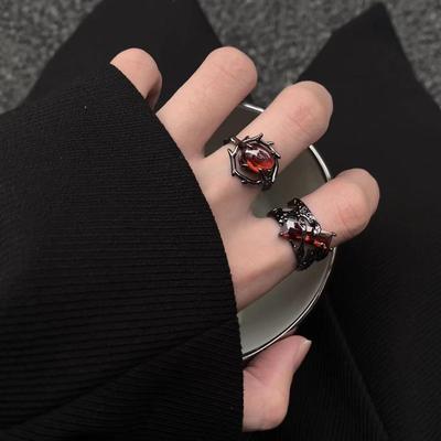 Unisex Dark Style Thorn Ruby Ring - Niche Design, High-End Adjustable Couple's Ring