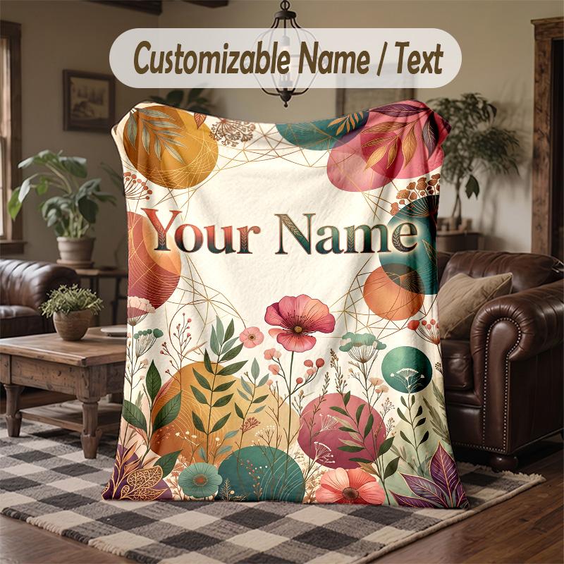 Floral 8 Theme Throw Blanket Custom Name Text Personalized Blanket Soft Cozy Blanket for Home Sofa Bed
