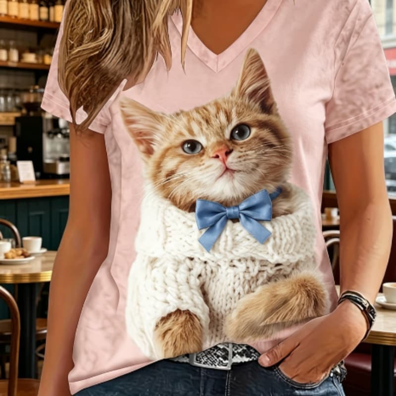 

Ladies Casual Short Sleeve V Neck T-Shirt XL