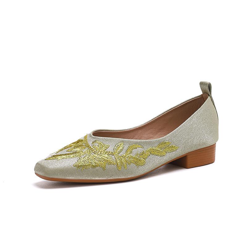 Retro Chinese Square Toe Chunky Heel Embroidered Soft Sole Qipao Loafers - 2025 35 2980₽
