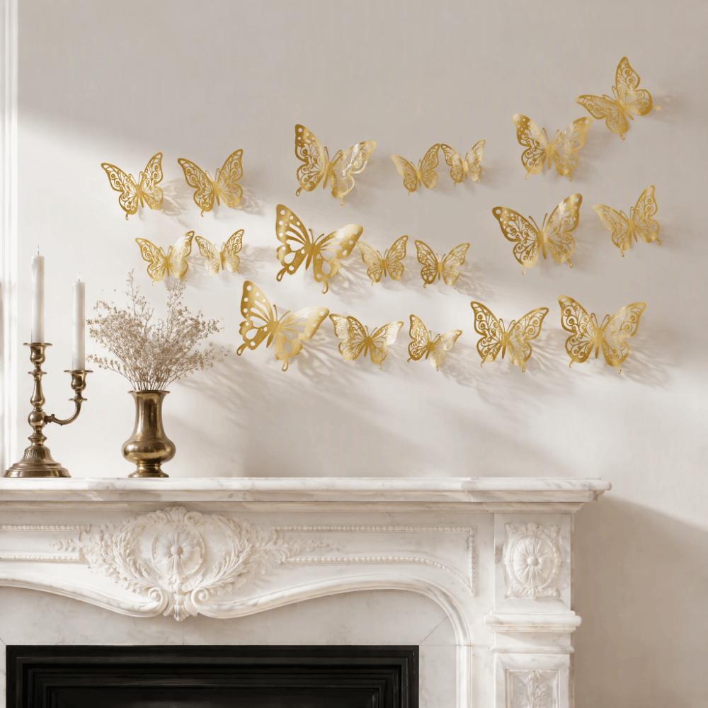 72Pcs Hollow Design Butterfly Wall Stickers Easy Cleaning 3D Butterfly Wall Decor Wall Decoration