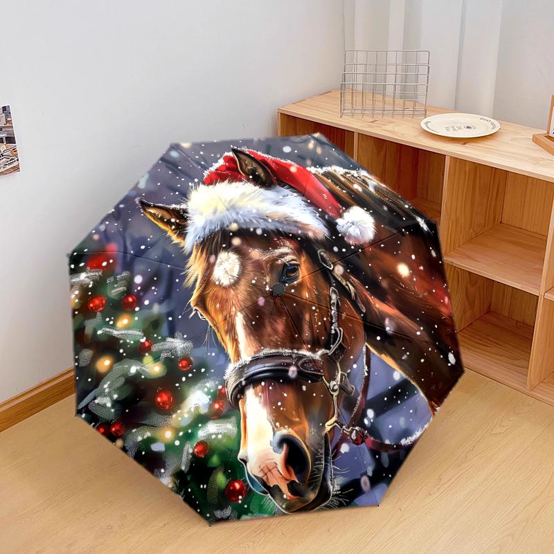 

1 PC Automatic Folding Umbrella - Christmas Animals Pattern, Portable & Foldable Design with 8 Ribs, Christmas Birthday Gifts