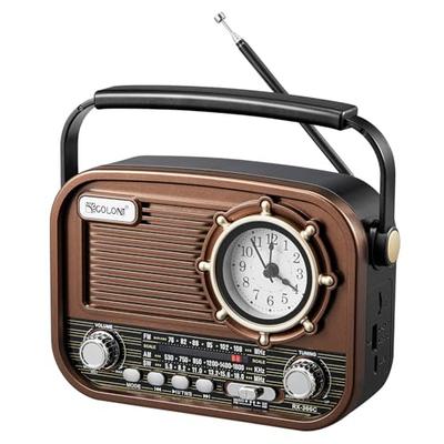 Gelielim Portable Radio, FM/AM/SW Shortwave, Bluetooth, Wide FM, High Sensitivity, USB/TF Card Compatible, Loud Volume, Battery/USB Charging, Retro St