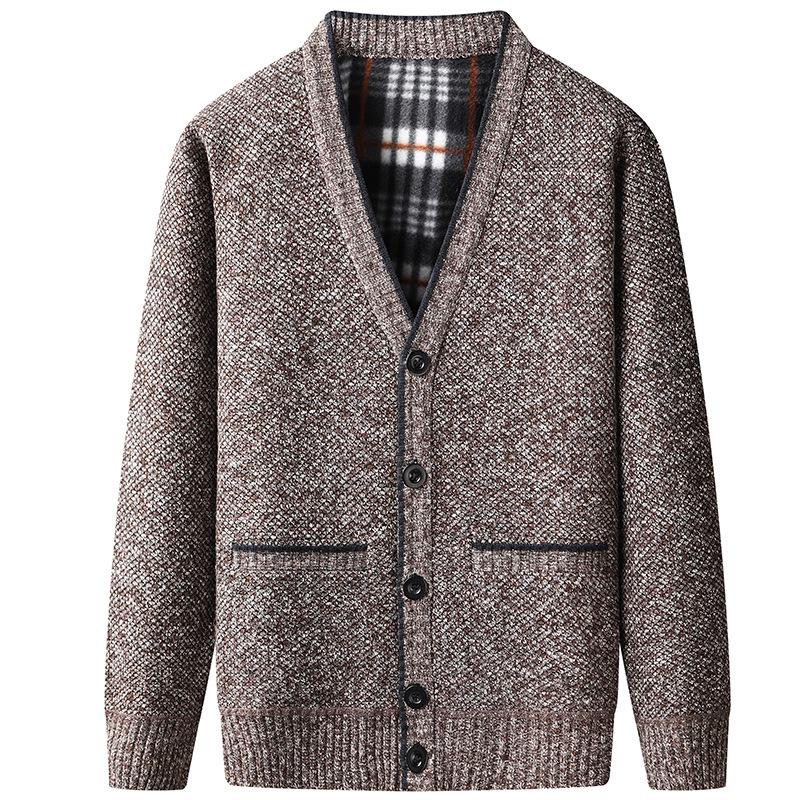 Men S Casual Fleece Knitted V Neck Cardigan Sweater