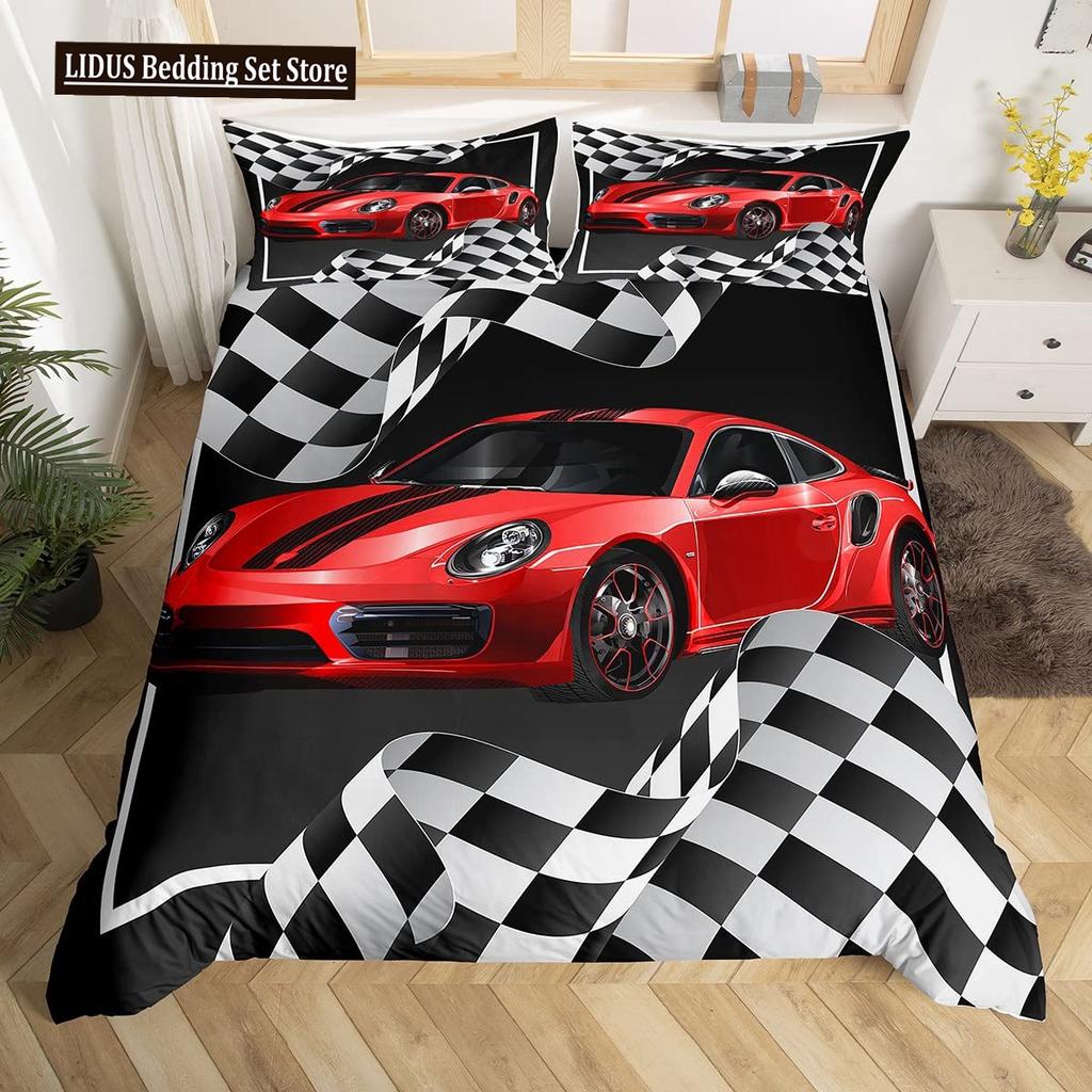 Závodní auto Povlečení Set Velikost Queen 3D Potisk Auta Povlečení Stylová Dekorace Kluci Sport Přikrývka Povlak Rychlost Sportovní Auto Přikrývka Set