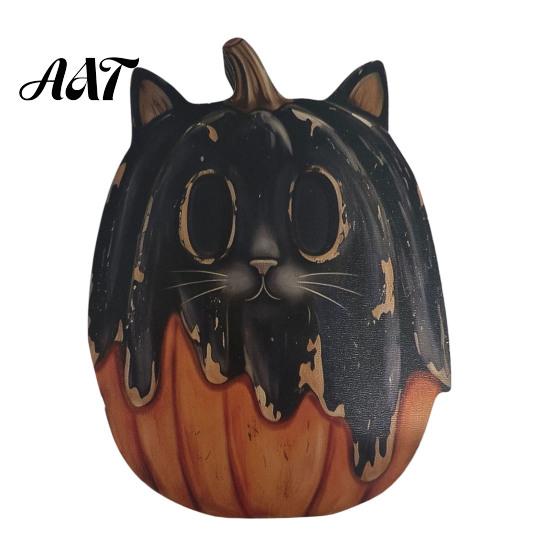 Atmospheric Retro Interior Ornaments Halloween Wooden Ornaments, Distressed Pumpkin/Cat Decorations, Desktop & Wall Unique Handcrafted Wood Decors for