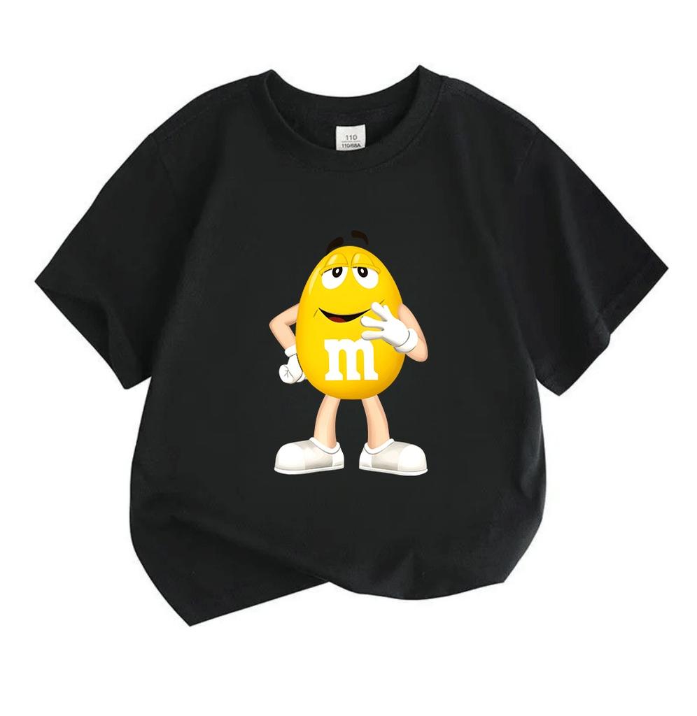 Kids Boys Girls Crew Neck Short Sleeve T-Shirt, 100% Cotton Casual Funny Yellow Smiling Round Character Printed Tees for Children Daily Wear Summer So