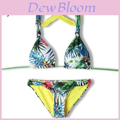 Exquisite Tropical Bikini Set With Green Leaf Print For Stylish Summer Swimwear
