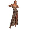 Leopard Printed Sexy Backless Maxi Dress Spaghetti Strap Bodycon Dresses Lady Women Clothes Cocktail Party Club