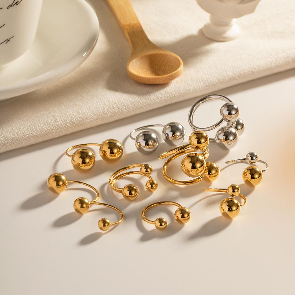 Golden Steel Spherical Personality Ring For Women Large Small Ball Design High End Minimalist Niche Accessory