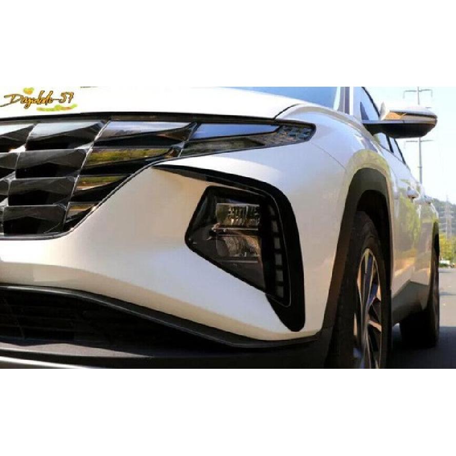 2PCS For Hyundai Tucson -2024 Black Glossy Front Head Light Lamp Frame Trim