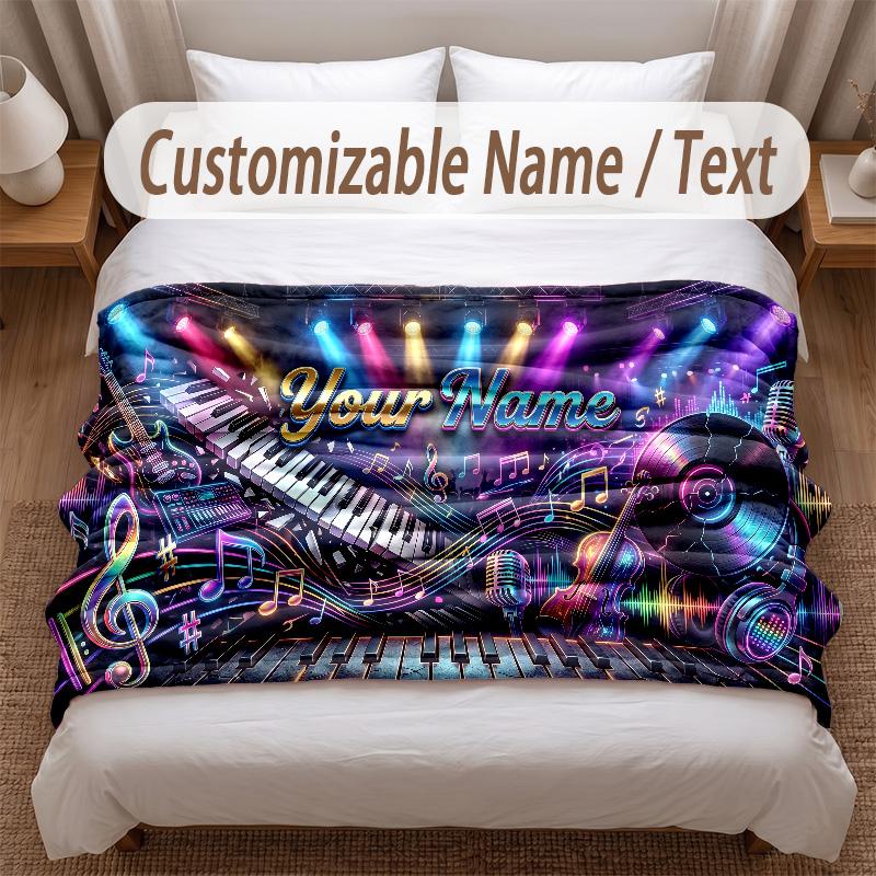 Music General Theme Soft Blanket Personalized Custom Name Text Print Warm Blanket Home Sofa Bedroom Decor